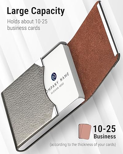 Miniatura 2 de MaxGear Tarjetero para tarjetas de presentación, crédito, de piel sintética y acero inoxidable, soporte delgado, con bloqueo RFID, con cierre