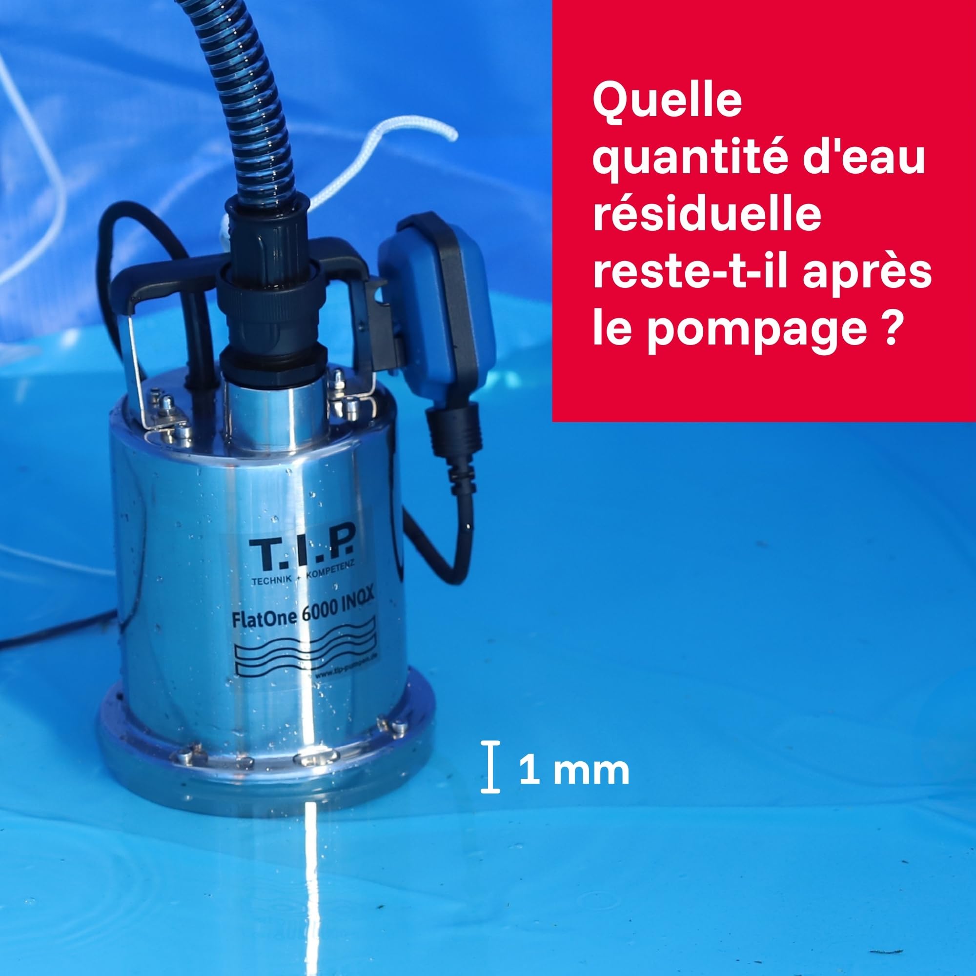 T.I.P. Pompe de Piscine 6000 INOX, Débit 6000 l/h, Pompe Submersible 6m | Moteur puissant en acier inoxydable avec valve anti-retour, pompe de drainage et irrigation idéale pour citernes