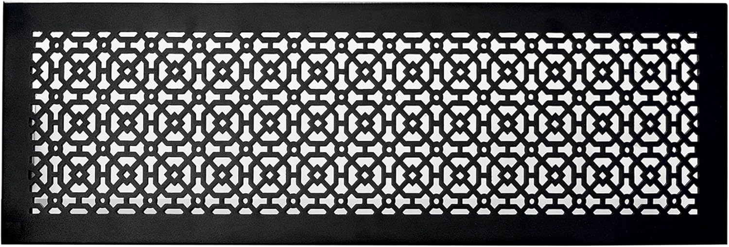 Achtek 8"x30" Duct (10"x32" Overall Size) Solid Cast Aluminum HVAC Air Return Grill Vent Cover | Powder Coated | for Floor-Black Without Screw Holes