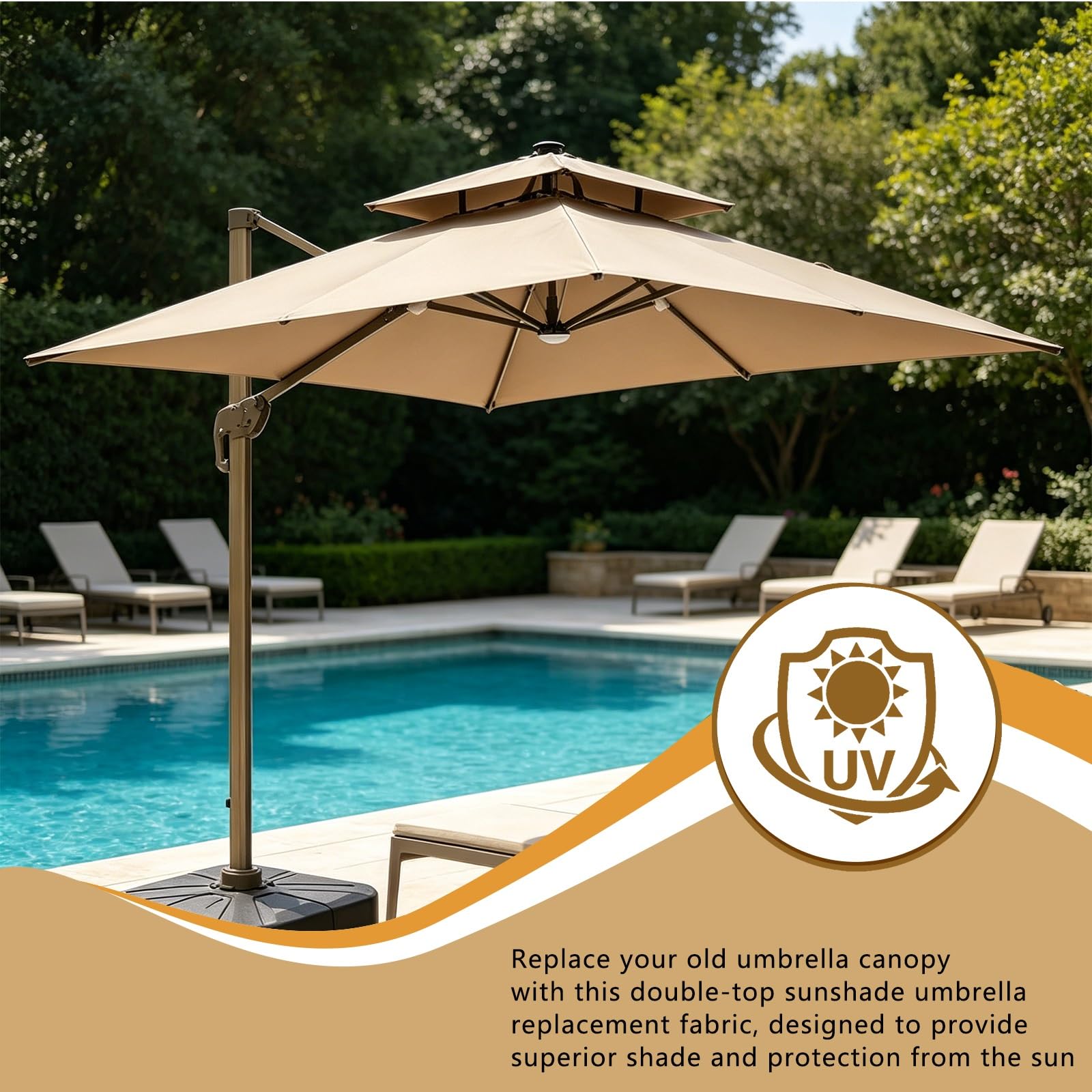 Générique 3.0x3.0m Carré Toile De Rechange pour Déporté Parasol De Terrasse Toile Dombrage Double Extérieur de Remplacement pour parasol de 8 baleines,Pour extérieur