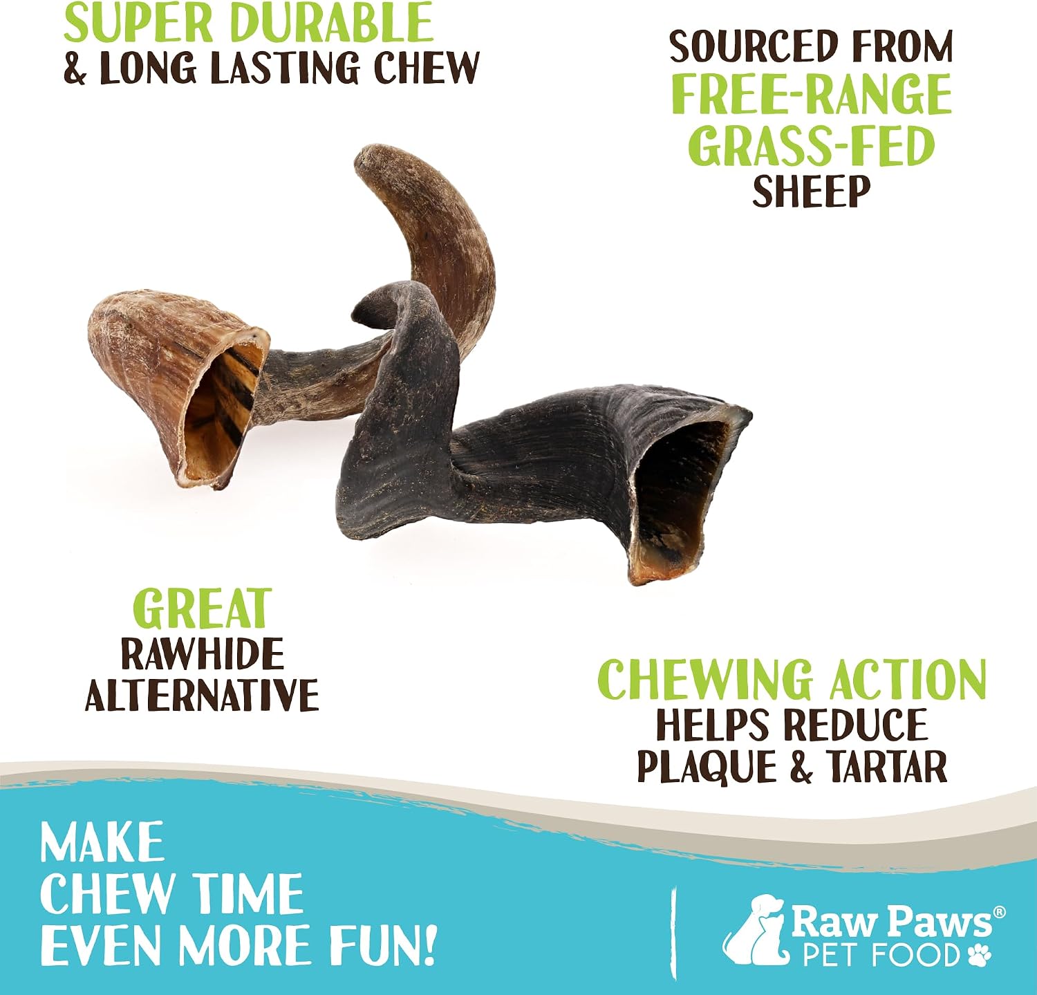 Raw Paws Lamb Horns for Dogs, Large (2-Count) - Packed in USA - Lamb Treats Dog Chew - Sheep Horns for Dogs - Dog Chew - Sheep Chews