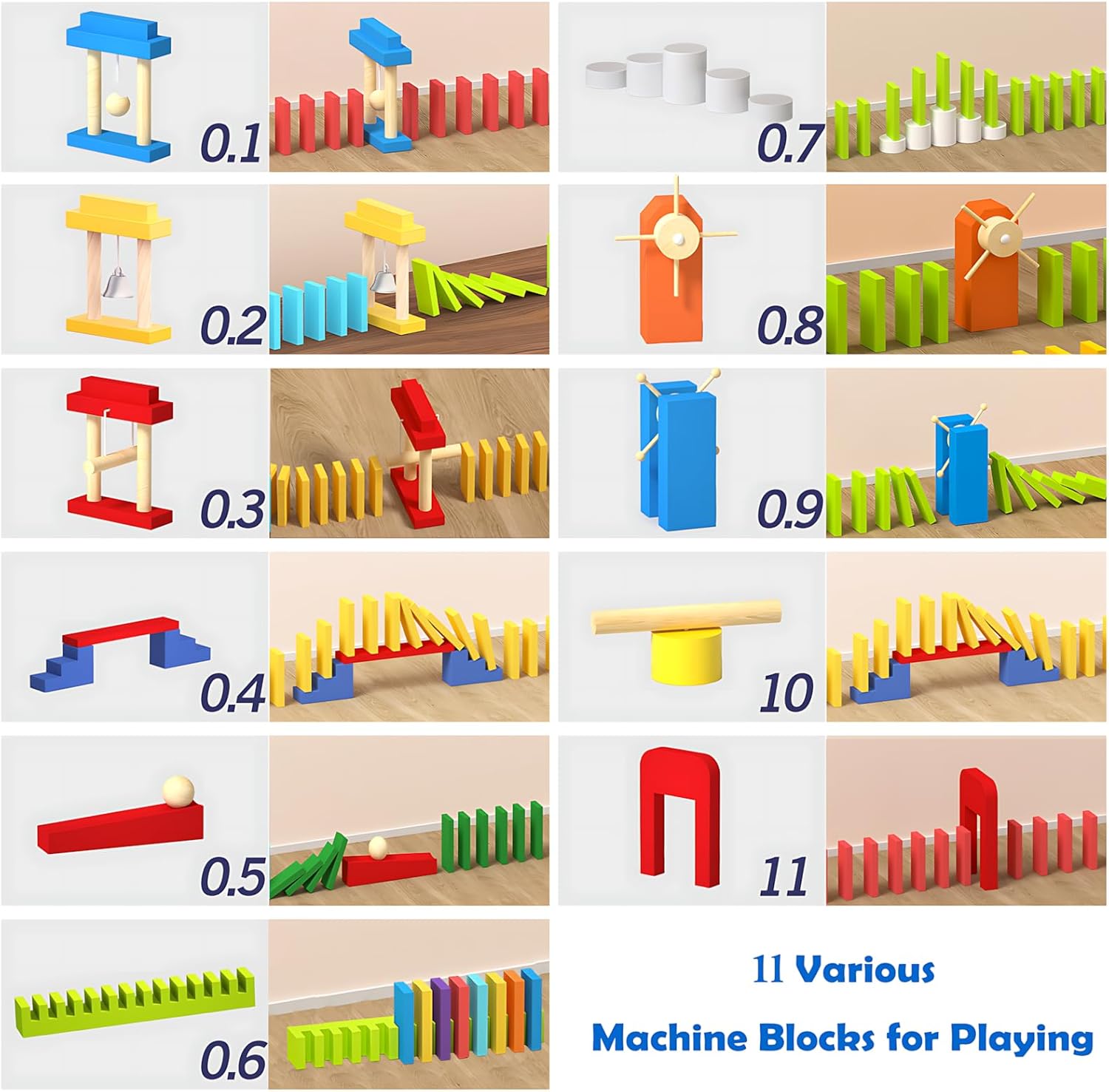 Migargle 1200 PCS Wooden Dominoes Set with 11 Extra Add-on Domino Blocks & Storage Bag - Bulk Dominos Racing Game for Kids | Educational Domino's-Themed Toy