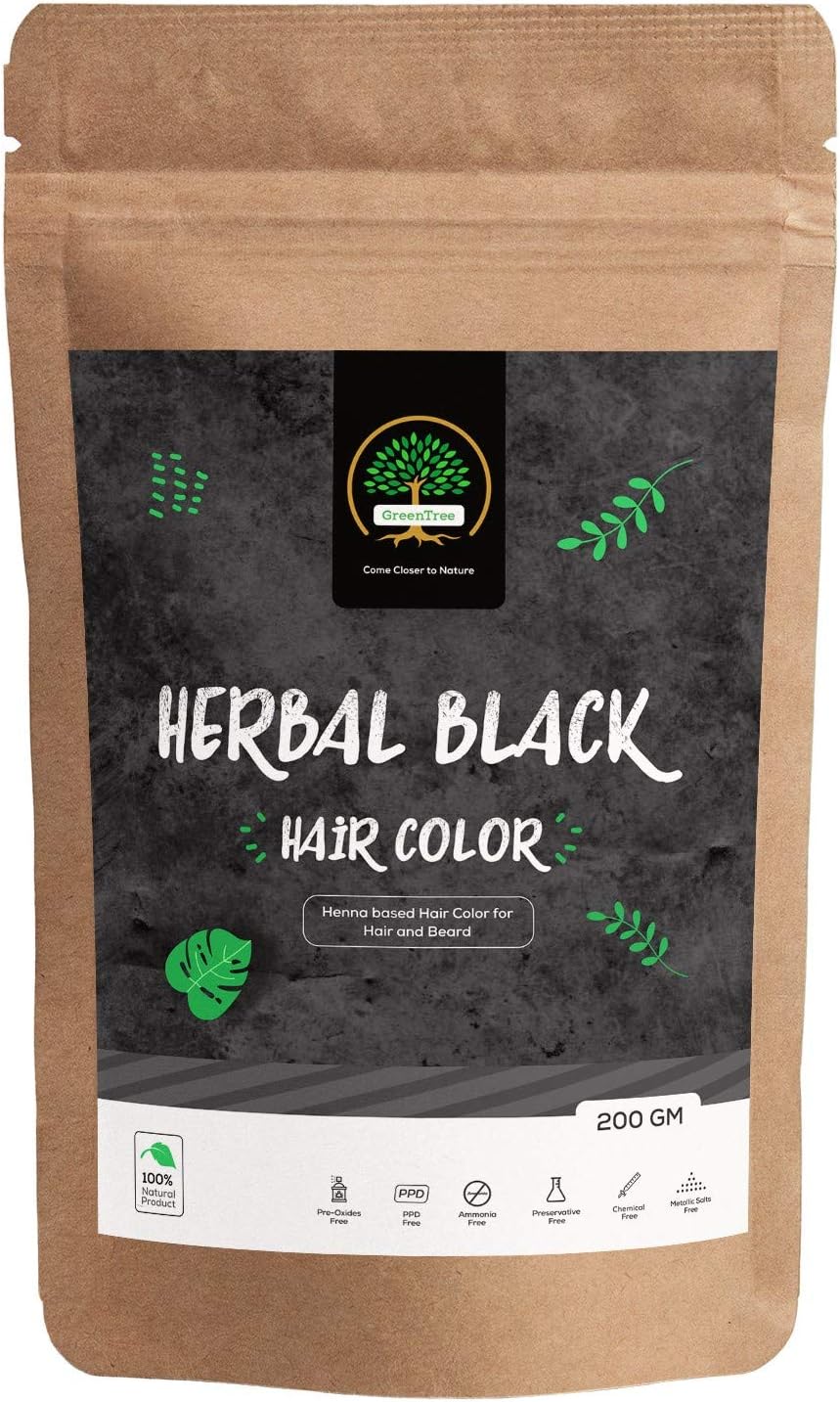 GreenTree Herbal Black Hair Color Henna And Indigo Based (200 Gms)