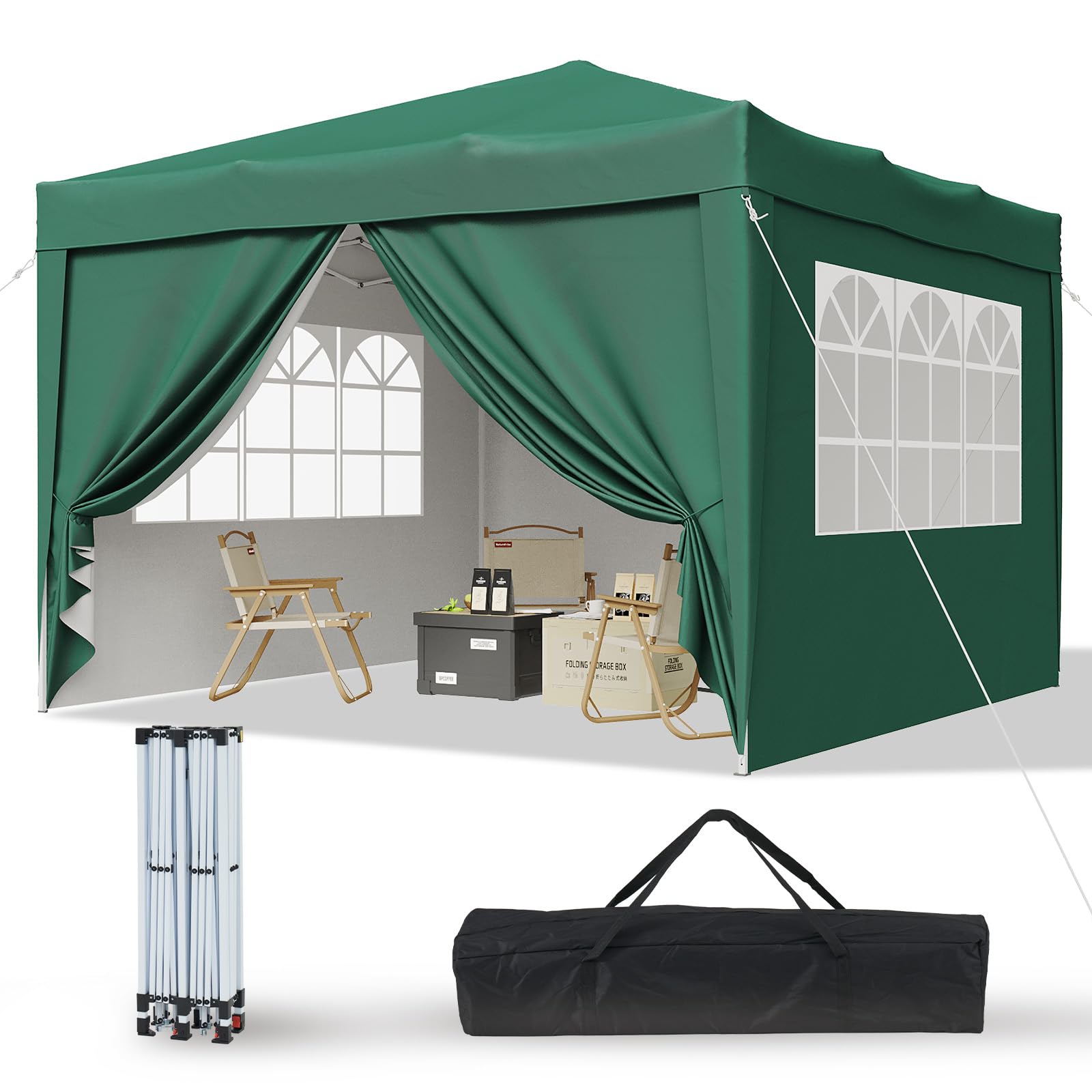 Aoxun Pop Up Gazebo with Sides 3m x 3m, Metal Frame Shelter Tent for Outdoor Garden Party, with Mesh Windows & Carry Bag,Green