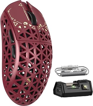 MAMBASNAKE M5 Ultra Carbon Fiber 8000Hz Wireless Gaming Mouse, 39g Superlight, 42000DPI, PAW3950MAX Sensor, Nordic 52840 Chip, Bluetooth/2.4G/USB-C Wired Mice with Coiled Cable for PC/Mac Red