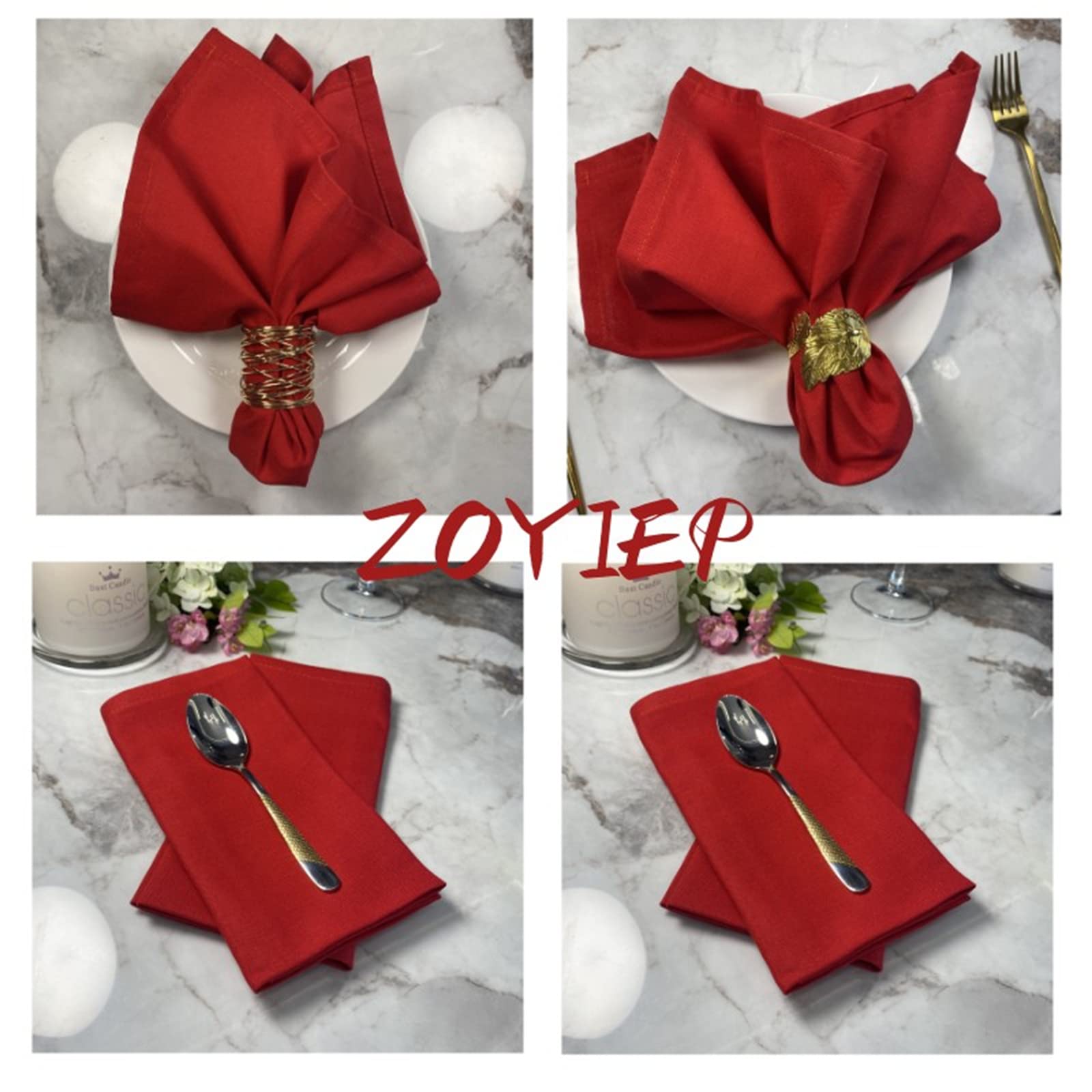 Stoffservietten Leinenservietten,4/6 / 8er Set 100% Baumwolle und Leinen Servietten Stoff, Stoffservietten Leinen 40 x 40 cm Kitchen Stoffservietten Dekoration (Rot,8er Set)