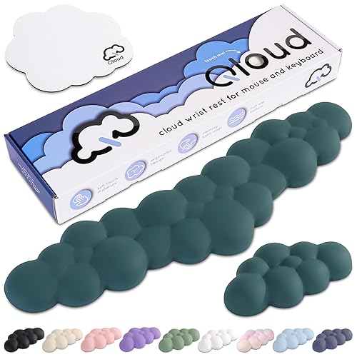 Create-ables Qloud Cloud Wrist Rest Keyboard Wrist Rest for Computer Keyboard Pad, Cloud Keyboard Wrist Rest, Wrist Pad for Keyboard, Memory Foam, Non Slip Base, Comes with Mouse Pad - Dark Teal - Dark Green