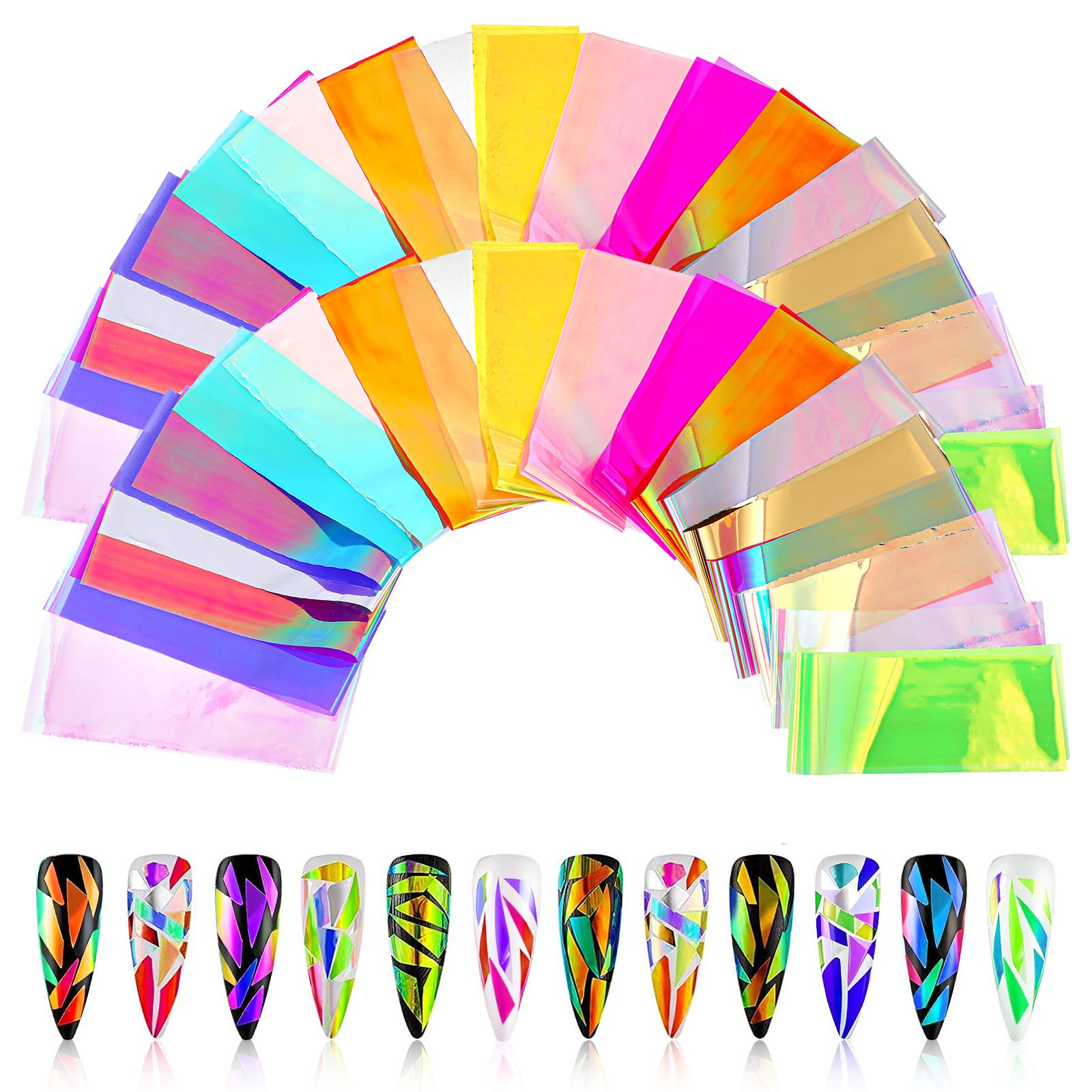 Ymapinc 100PCS Nail Foil Transfer Sheets, Iridescent Dichroic Glass Paper, Ar...