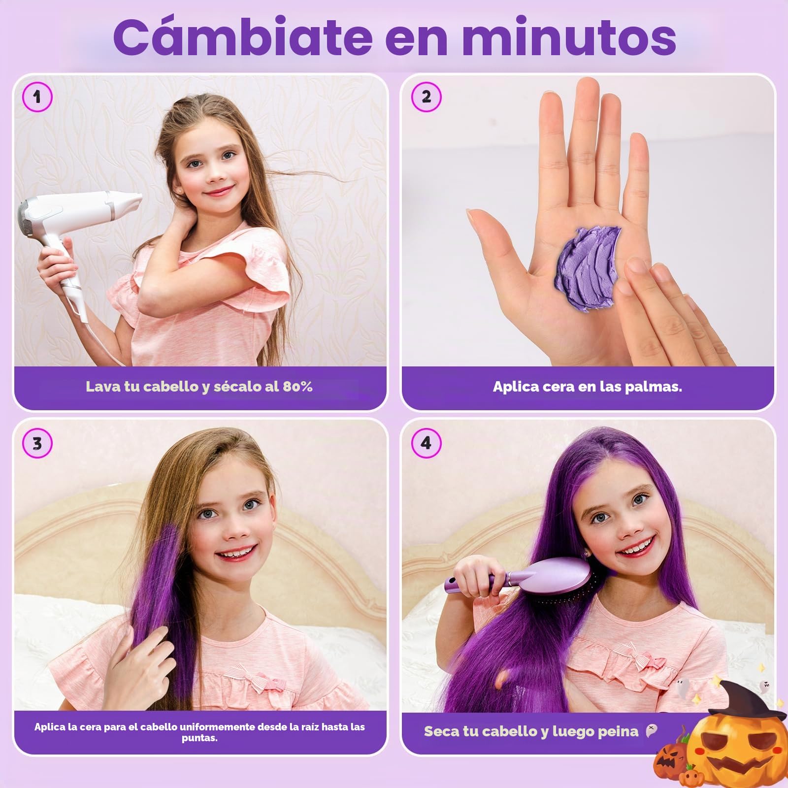 Tinte temporal púrpura para niños, tinte instantáneo violeta, para mujeres, hombres, color púrpura, pomada de peinado, para niñas, color crema, cera para fiestas, cosplay, Halloween