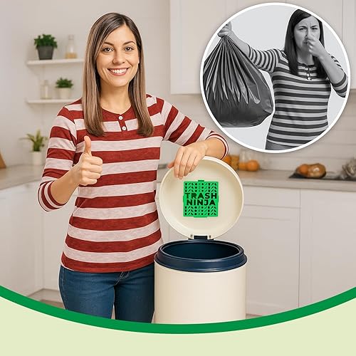 Vista 9 de Trash Ninja - Desodorizador y eliminador de olores (paquete de 2) para botes de basura de interiores de hasta 10 galones, fabricado con carbón