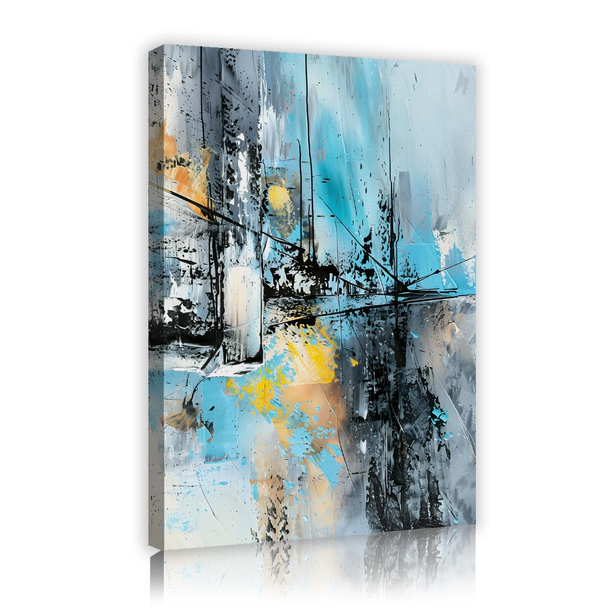 TOANGWALL Turquoise Grey Canvas Print Wall Art Gold Abstract Oil Painting Modern Textured Poster Picture Graphic Hanging Artwork For Dining Hallway Office Bedroom Decor 75x115cm