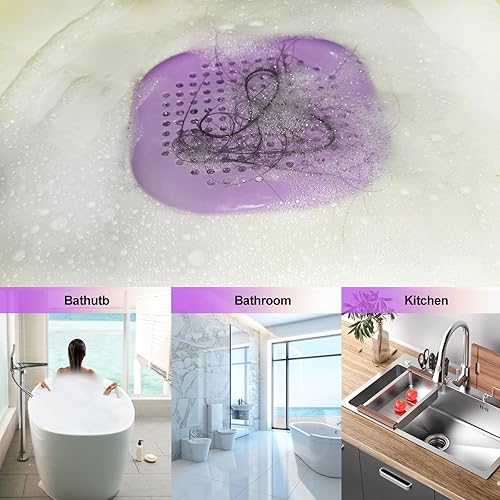 Miniatura 100 de Recolector de cabello cuadrado con ventosas para desagüe, tapón de silicona para ducha, fuerte adhesión, fácil de instalar para baño, tina y cocina