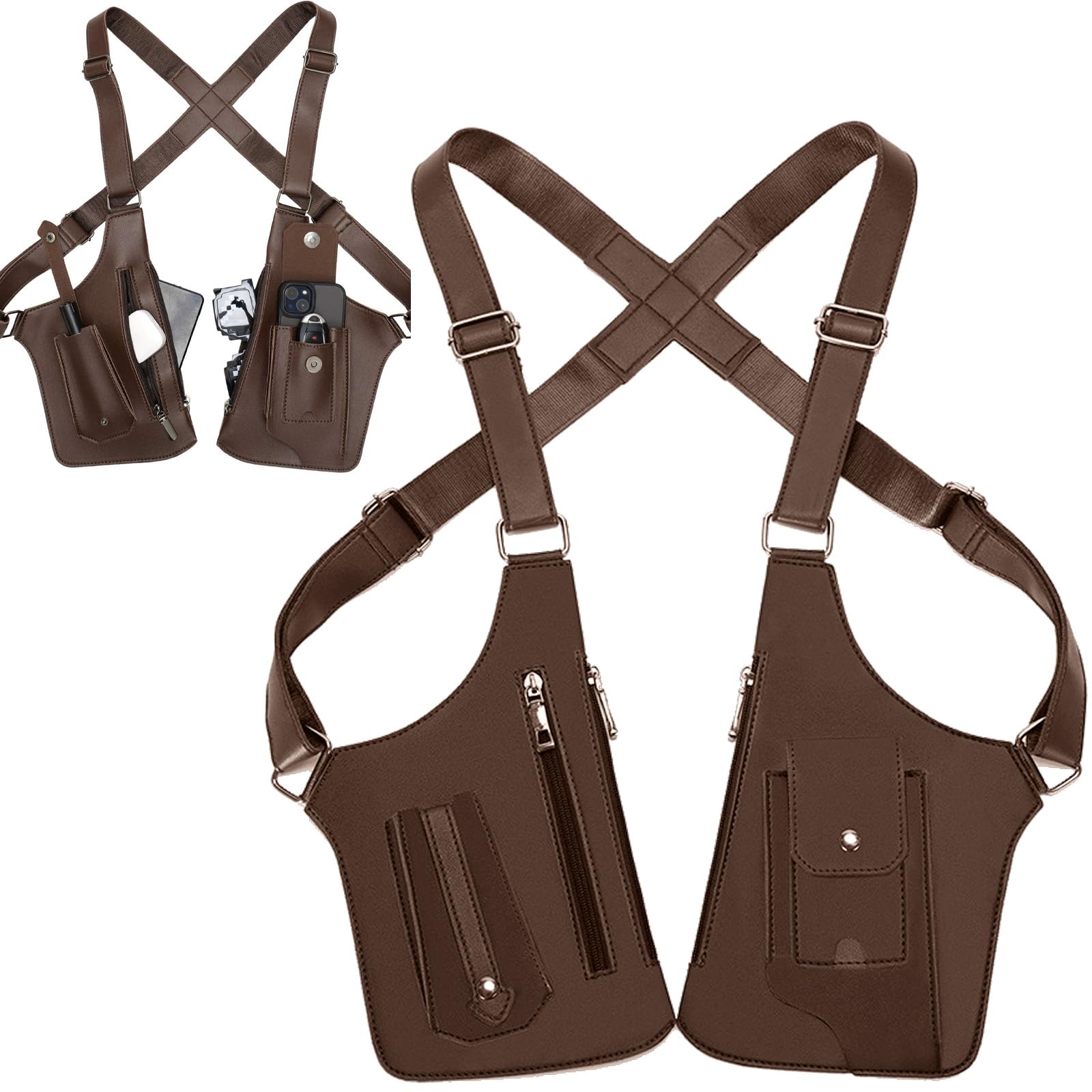 Borsa a Tracolla Ascellare,Antifurto Borsa a spalla e Sottobraccio per Uomo,Doppia Borsa a Tracolla con Regolabile,Borsa Antifurto,Molteplici Tasche Antifurto,per Viaggio,Business e Outdoor