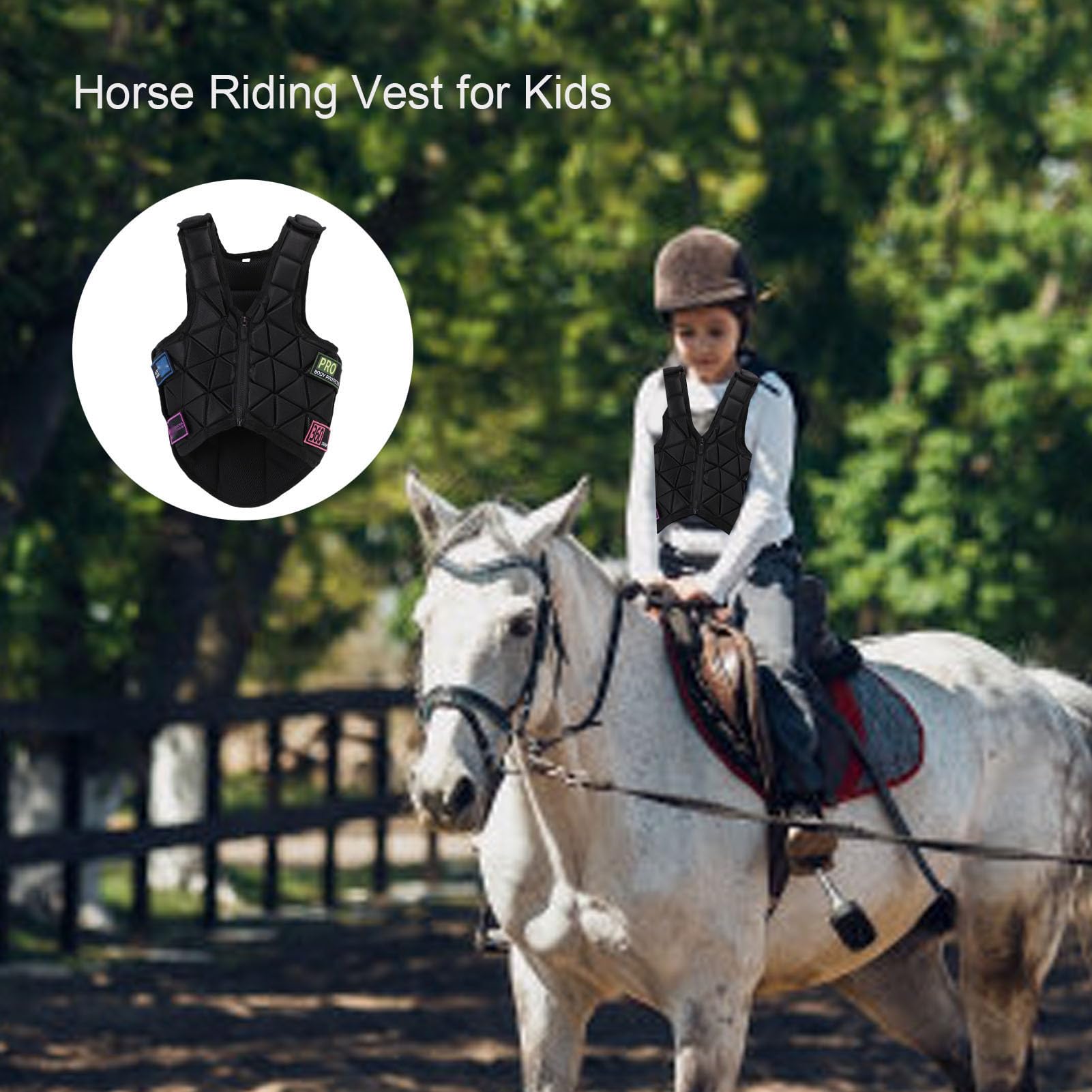Asixxsix Chaleco de equitación con absorción de impactos, fácil de poner, forro transpirable, libertad de movimiento, comodidad, protector corporal flexible para niños y niñas.