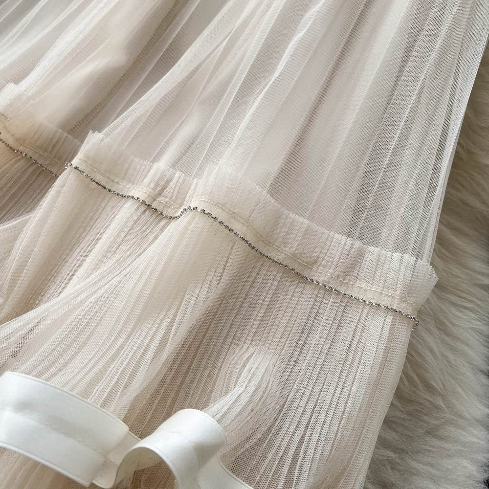 OZEO Röcke Damen,Damen-Midirock Mesh-Tüll-Rüschen Faltenrock Braun Elastische Hohe Taille Gestufte A-Linien-Röcke Geraffte Elegante Lange Röcke Für Mädchen Damen Frühling Herbst