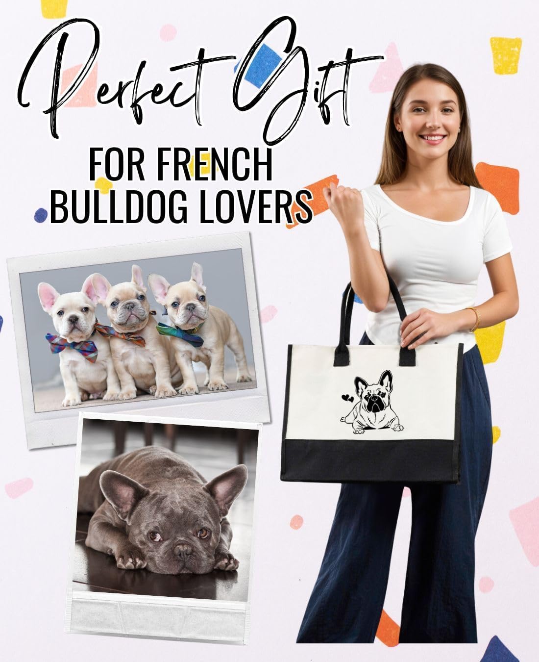 InnoBeta French Bulldog Gifts for Women, French Bulldog Lover Mom Canvas Tote Bag Stuff