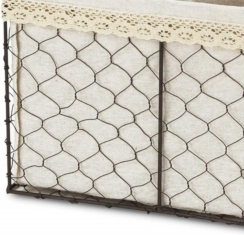 HomeRoots Set Of 3 Brown Linen Fabric And Line Metal Organizers