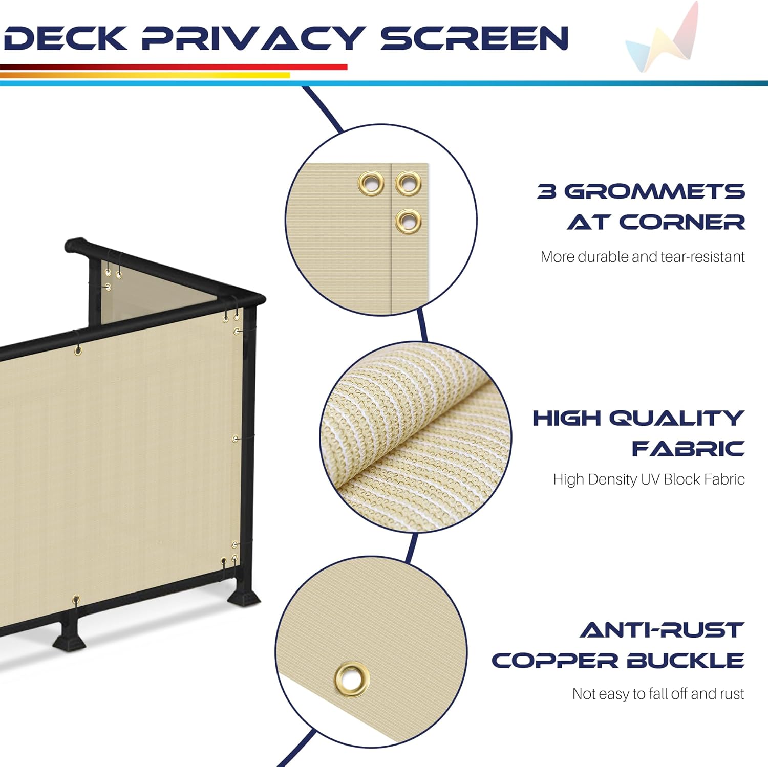 Windscreen4less Balcony Privacy Fence Screen 2.5' x 18' Mesh Windscreen Fencing Shield Cover for Apartment Deck Patio Yard Porch Pool Railings, Solid Beige (Custom Size)