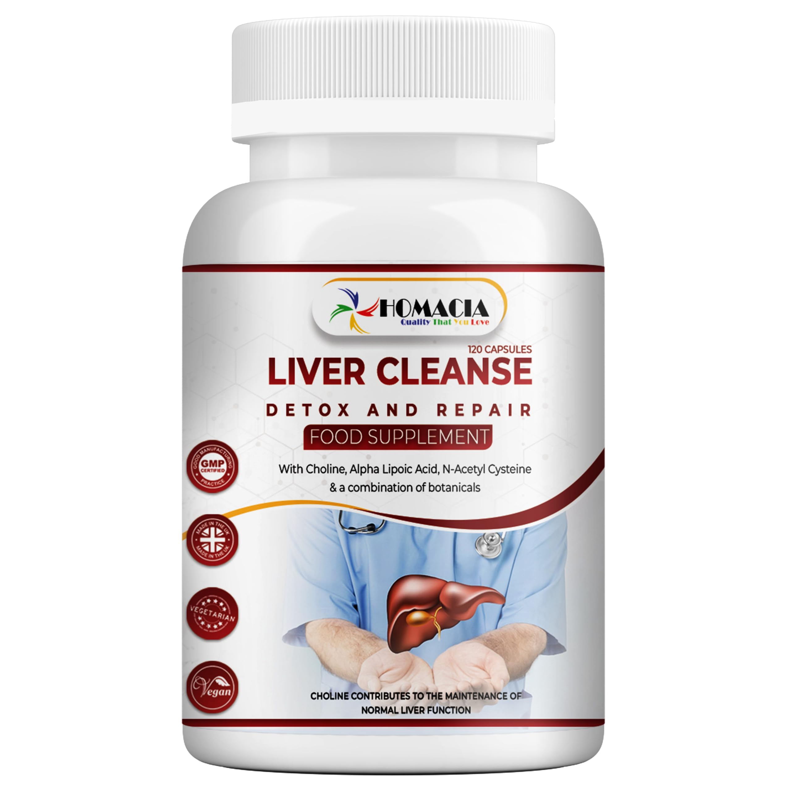 Cleanse Detox and Repair Supplement by Homacia | Choline-Infused Natural & Vegan-Friendly | Liver Health for Women & Men | 120 Caps