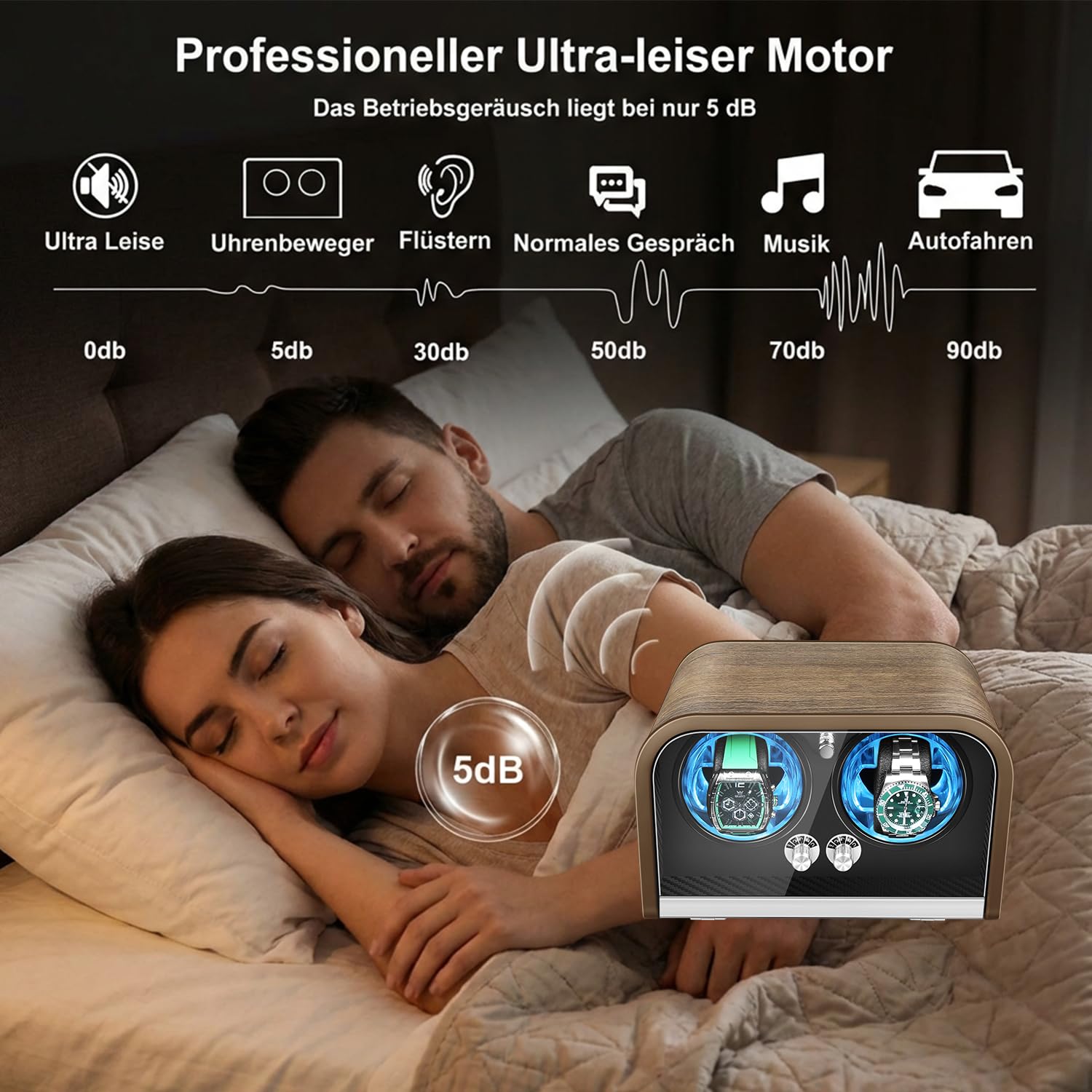 Uhrenbeweger für Automatikuhren, Uhrenbeweger mit 1/2/4 Fächern für Rolex, Uhrenbox mit superleisem Motor, 4 Rotationsmodi und LED-Beleuchtung, Geschenk für Männer