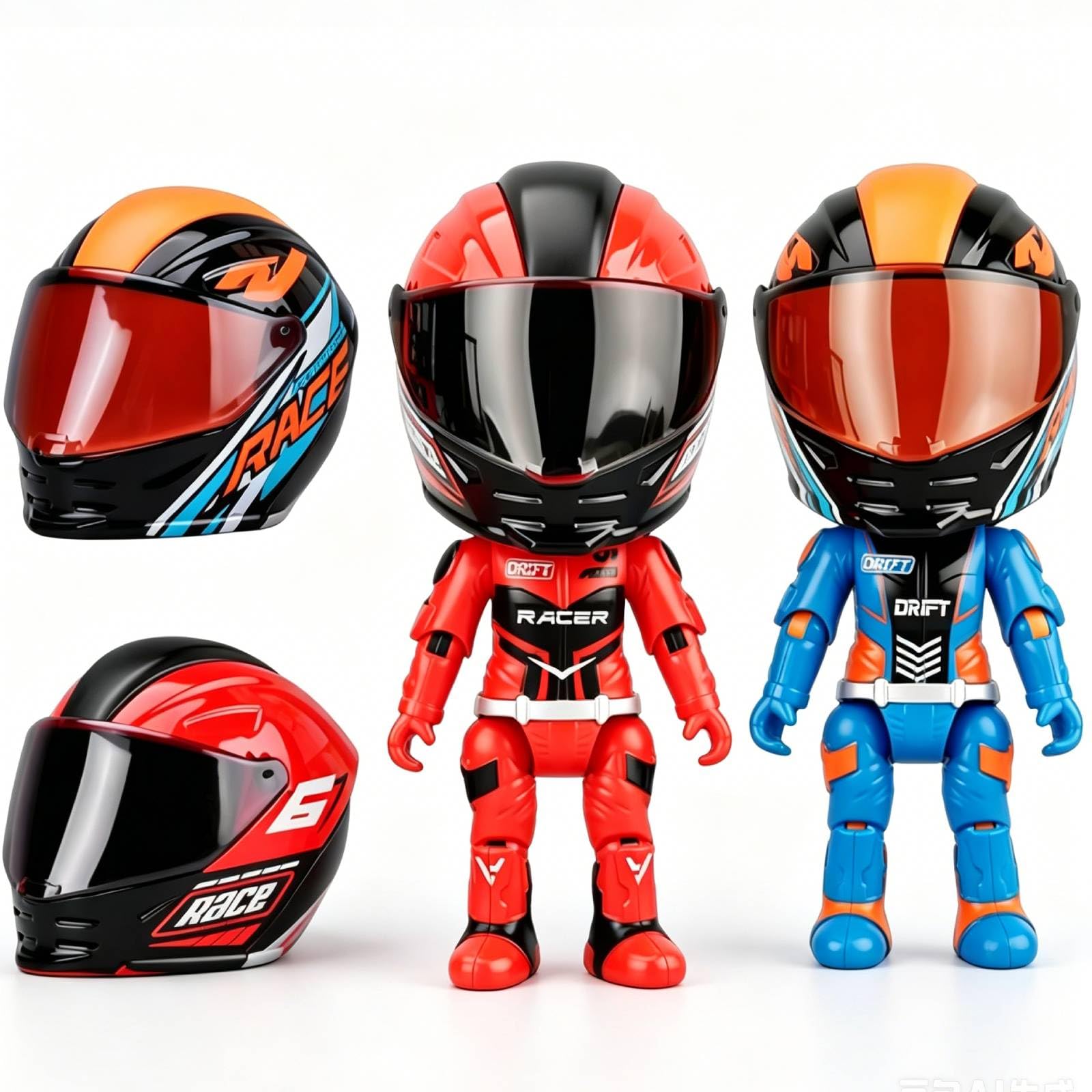 Mini Helmet Heroes Transforming Ornaments, Motorcycle Helmet Action Figure with Movable Joints, Hidden Racer Inside, Foldable Design for Storage (Mix 2 Pcs)