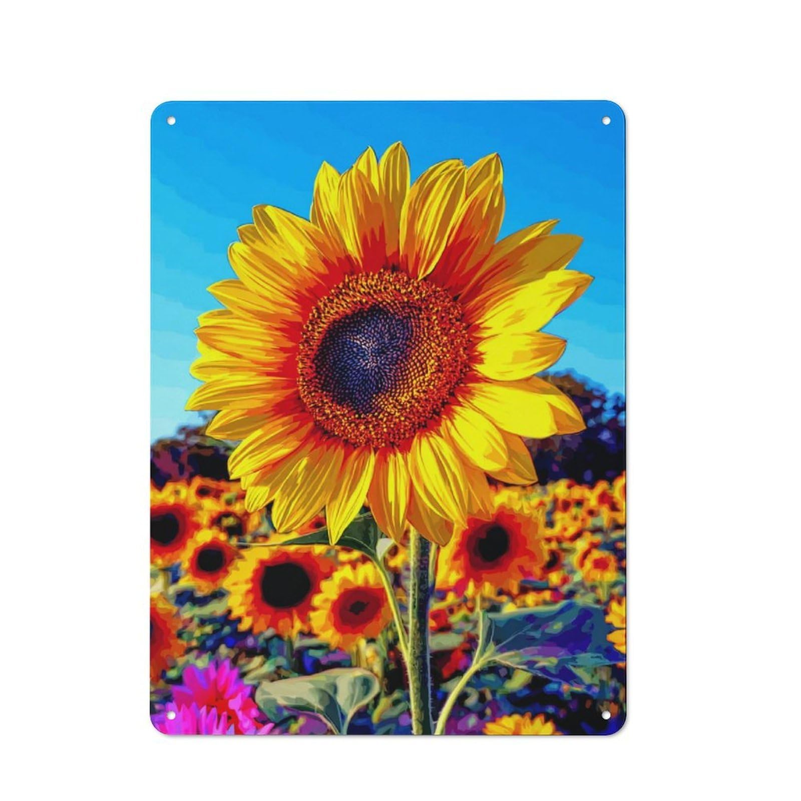 Junmoney Sunflower Field Bliss -4 Loft Style Metal Wall Decor 40X30cm, Decorative Metal Plaque For Loft, Studio, Office Or Creative Room