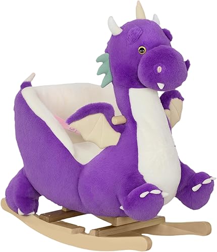 Qaba Caballo mecedor para bebé, juguete de dragón para montar para niños con rugido de dragón realista y cinturón de seguridad, balancín de animales