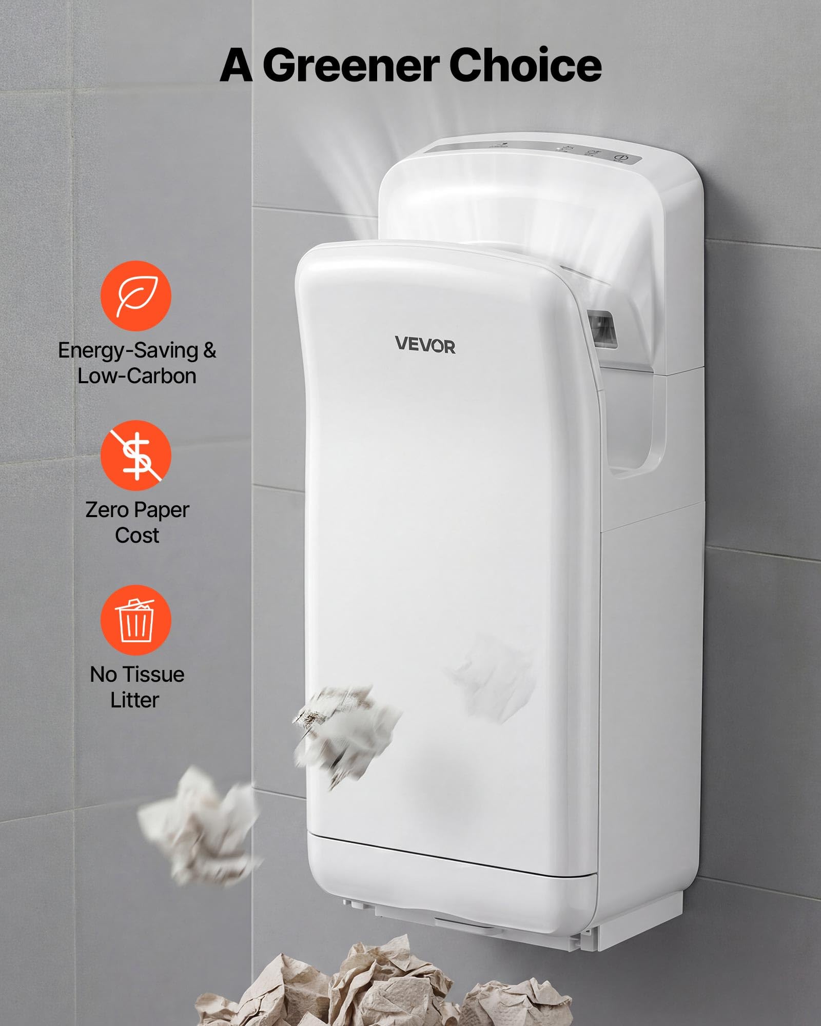 VEVOR Secador de Manos Eléctrico 1950W 19000 RPM Filtro HEPA Flujo de Aire Doble Cara 100 m/s Sensor Infrarrojo Blanco