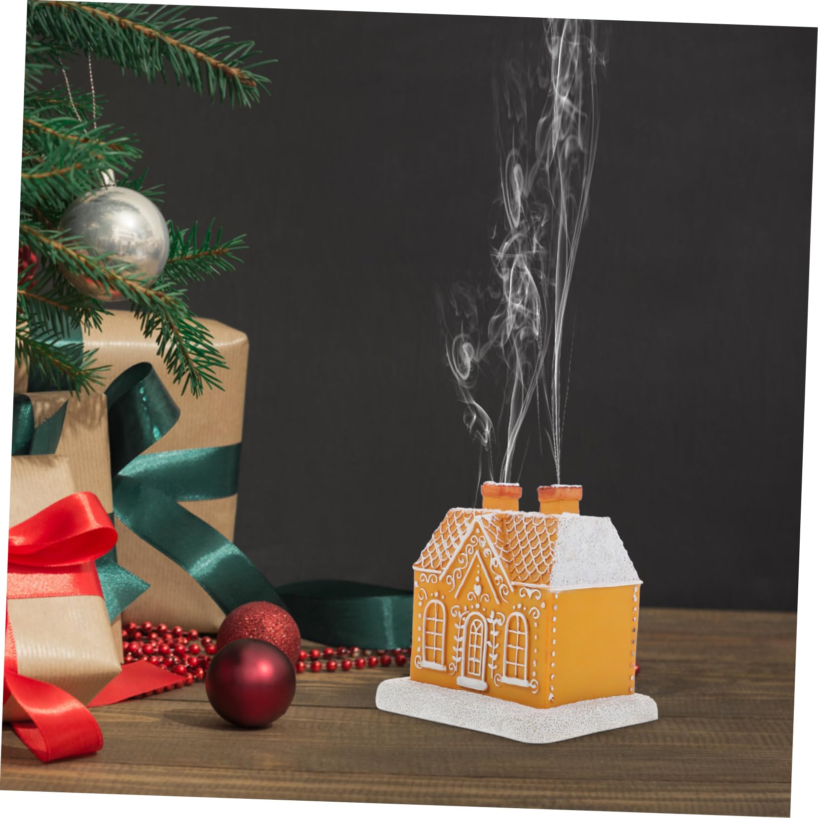 ULTECHNOVO Porta Coni Incenso Forma di Casetta di Natale Bruciatore Incenso in Resina Supporto per Coni da Interno