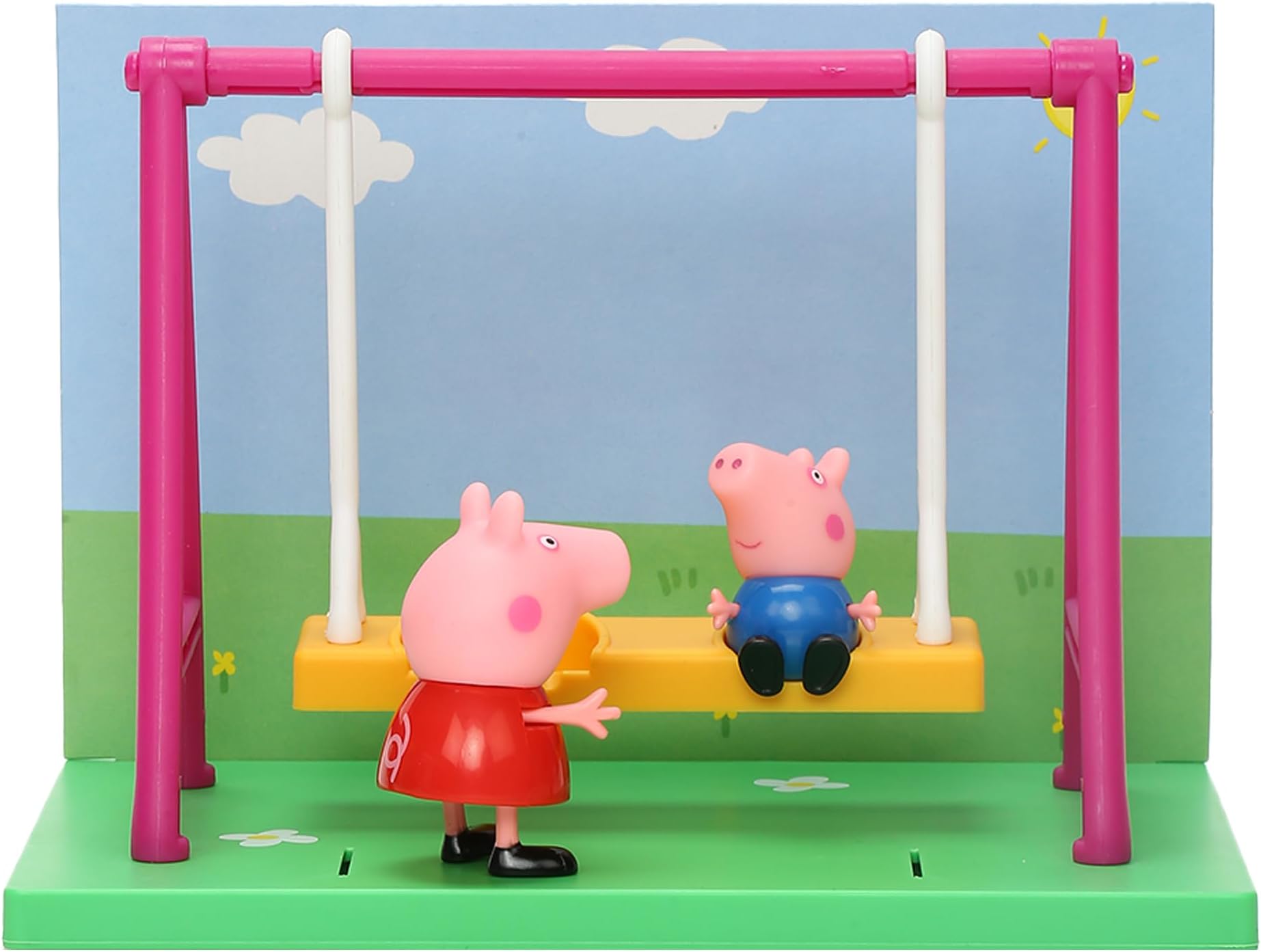 Peppa Pig Playground Swing Themed Preschool Toy and George, Includes 2 Poseable Figures, Playset Playground Swing Accessory and Scene Cards, for Girls and Boys Ages 3+