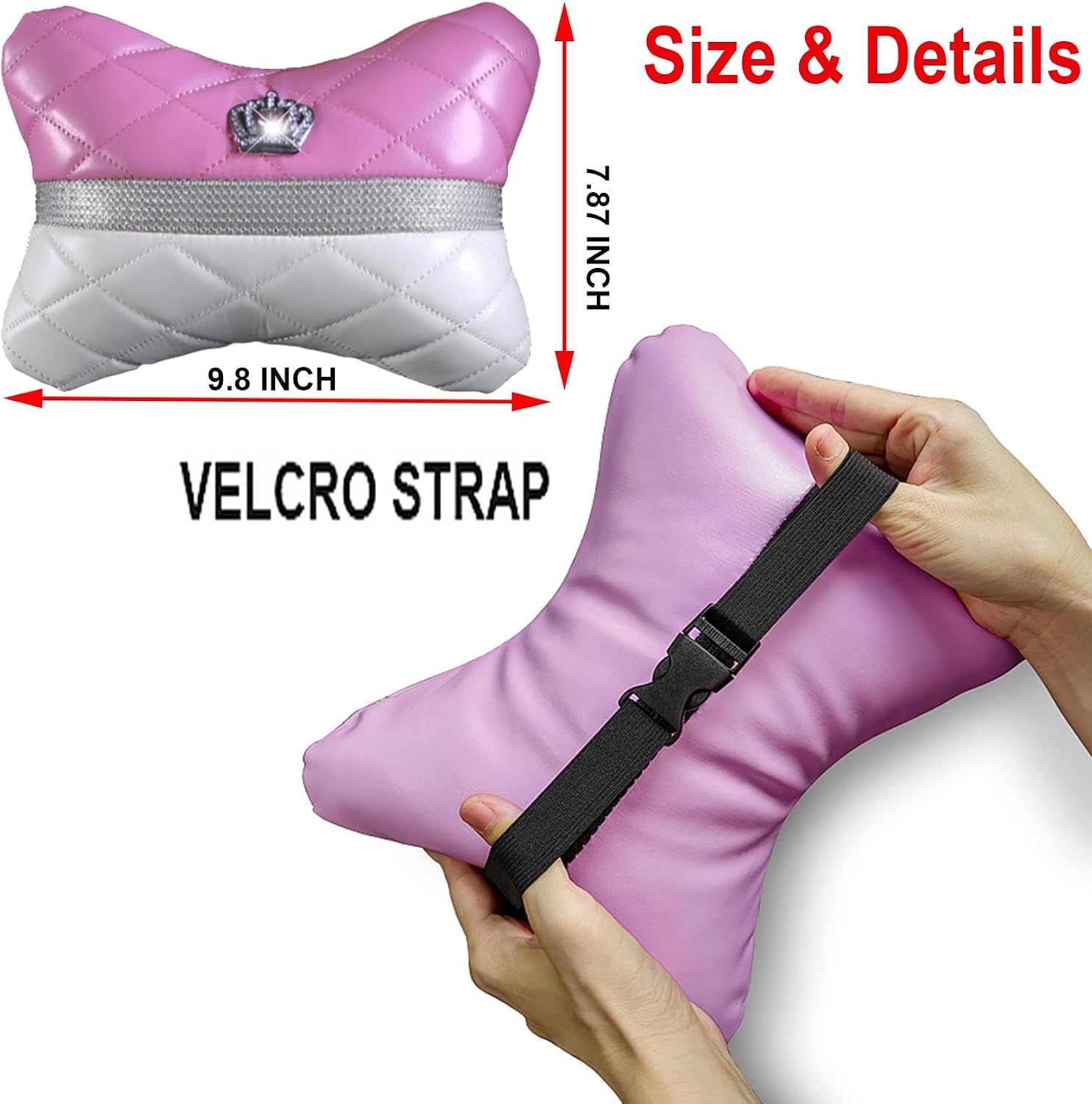 Dotesy 2PCS Rhinestone Car Headrest Neck Pillow for Driving with Bling Bling Crystal Leather Seat Head Pillow Car Accessories for Women (Black White)