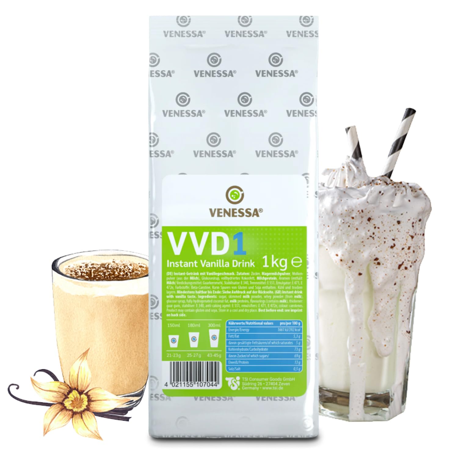 VENESSA Vanilla Drink VVD 1 Lot de 5 x 1 kg – Aromatiquement soluble, lait vanille en poudre avec note de vanille fine pour vos clients – Convient pour toutes les ventes