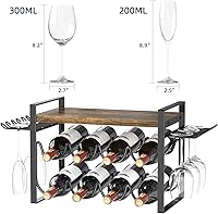 Vista 6 de Wine Rack with Glass Holder, Countertop Wine Rack Metal Frame, Wine Holder Stand with Wooden Tray, Bottles Rack for Home Decor Kitchen Storage