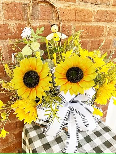 Miniatura 4 de WISTART Girasoles artificiales, 8 piezas de tallo largo de seda sintética, ramo de girasoles grandes para bodas, fiestas, centros de mesa amarillos