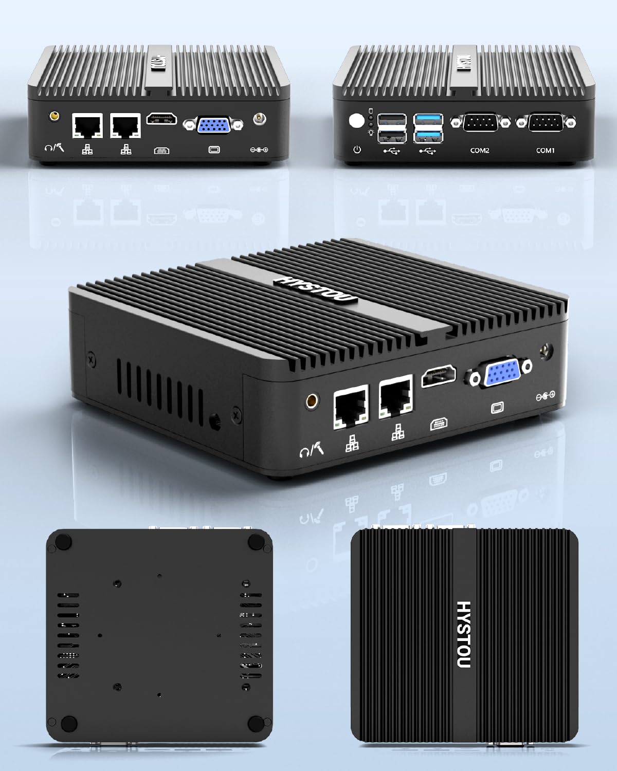 HYSTOU PC Industriale Core J5005 8GB Ram 128GB SSD Mini PC Fanless per Industriale