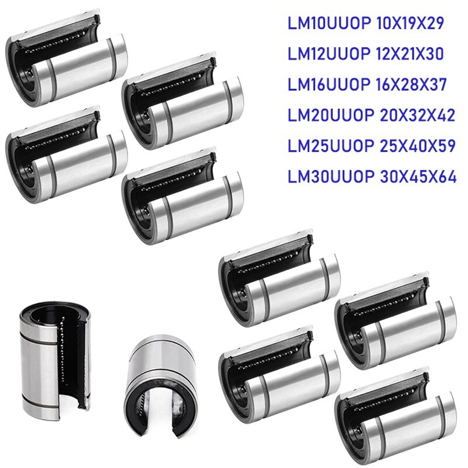Łożyska z obudową z stopu cynku Tuleja łożyska kulkowego liniowego typu otwartego 10 mm 12 mm 16 mm 20 mm 25 mm 30 mm Opakowanie 4 sztuk(Lm30uuop 30x45x64)