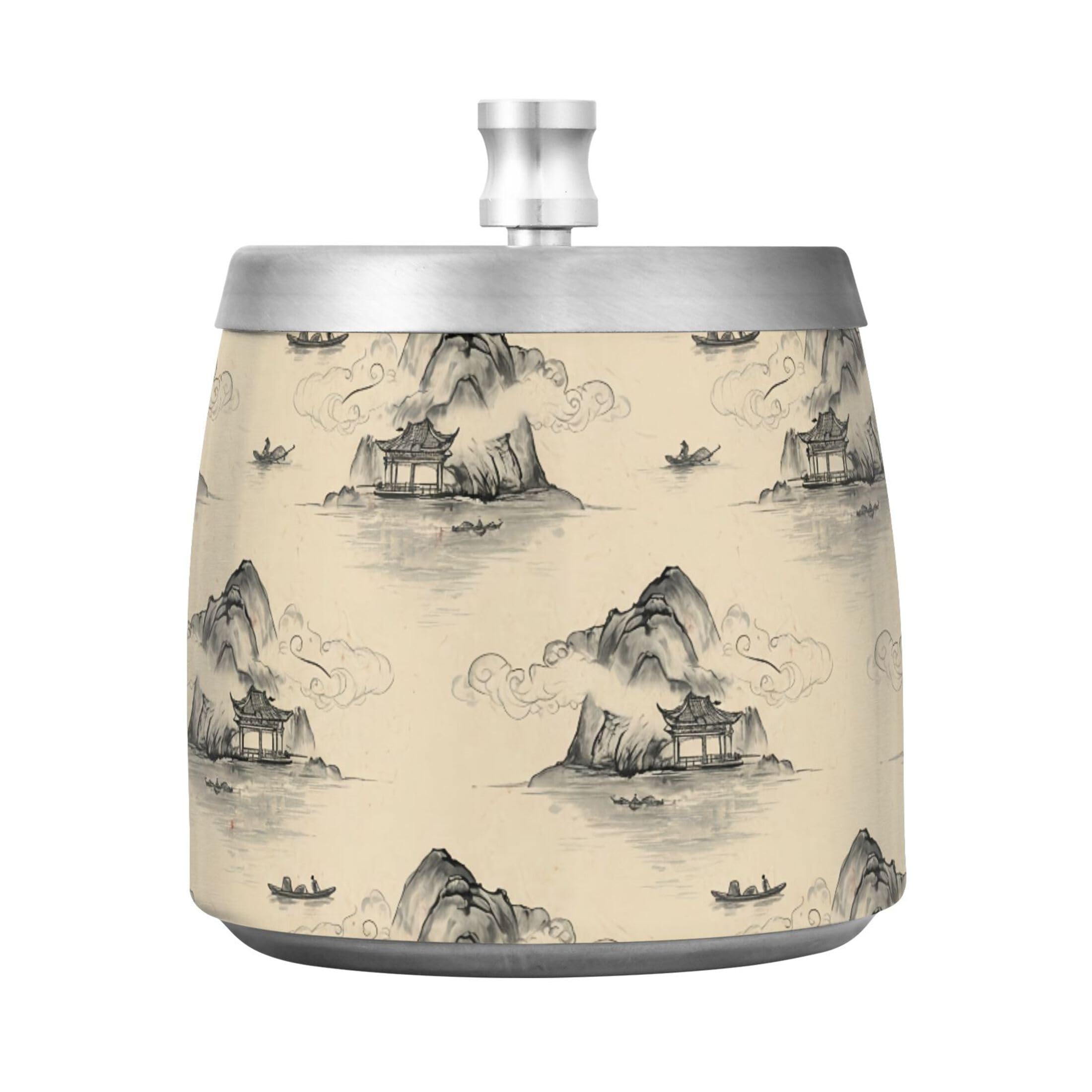 Kutsu Mountain Ashtray for Cigarette, Smokeless Odorless Ash Tray Stainless Steel for Home Office, Anti-Slip Ashtray with Lid for Outdoor Balcony