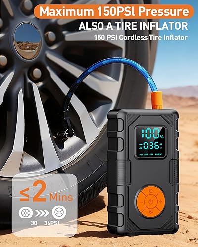 Miniatura 3 de Arrancador de salto con compresor de aire con batería de 15000 mAh, 3000 A portátil para batería de coche (9.0 gas6.5L diesel) con inflador de