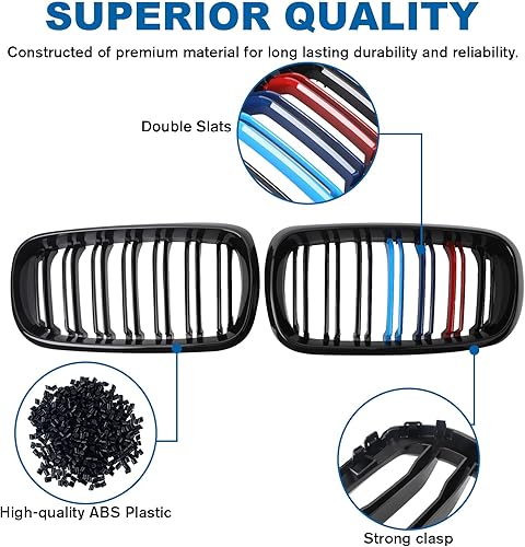 Miniatura 101 de Parrilla de riñón para parachoques delantero, color negro brillante, compatible con BMW X5 E70 X6 E71 2007-2014 doble listón doble línea Láminas