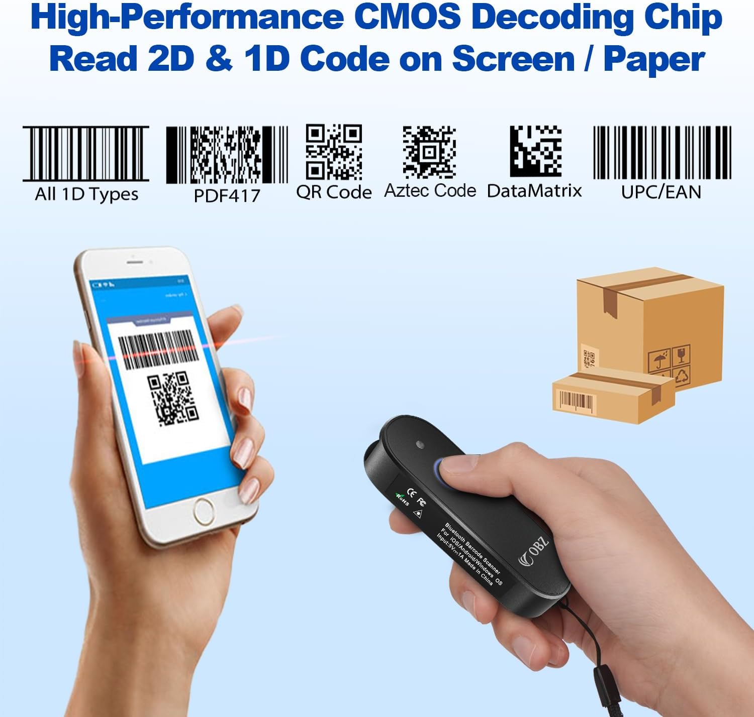 Mini 2D Bluetooth Barcode Scanner 2.4G Wireless Barcode Scanner, 3-in-1 Portable 1D 2D QR Code Scanner Work with iOS Android iPhone iPad Tablet Windows PC POS for Store Warehouse Inventory Library
