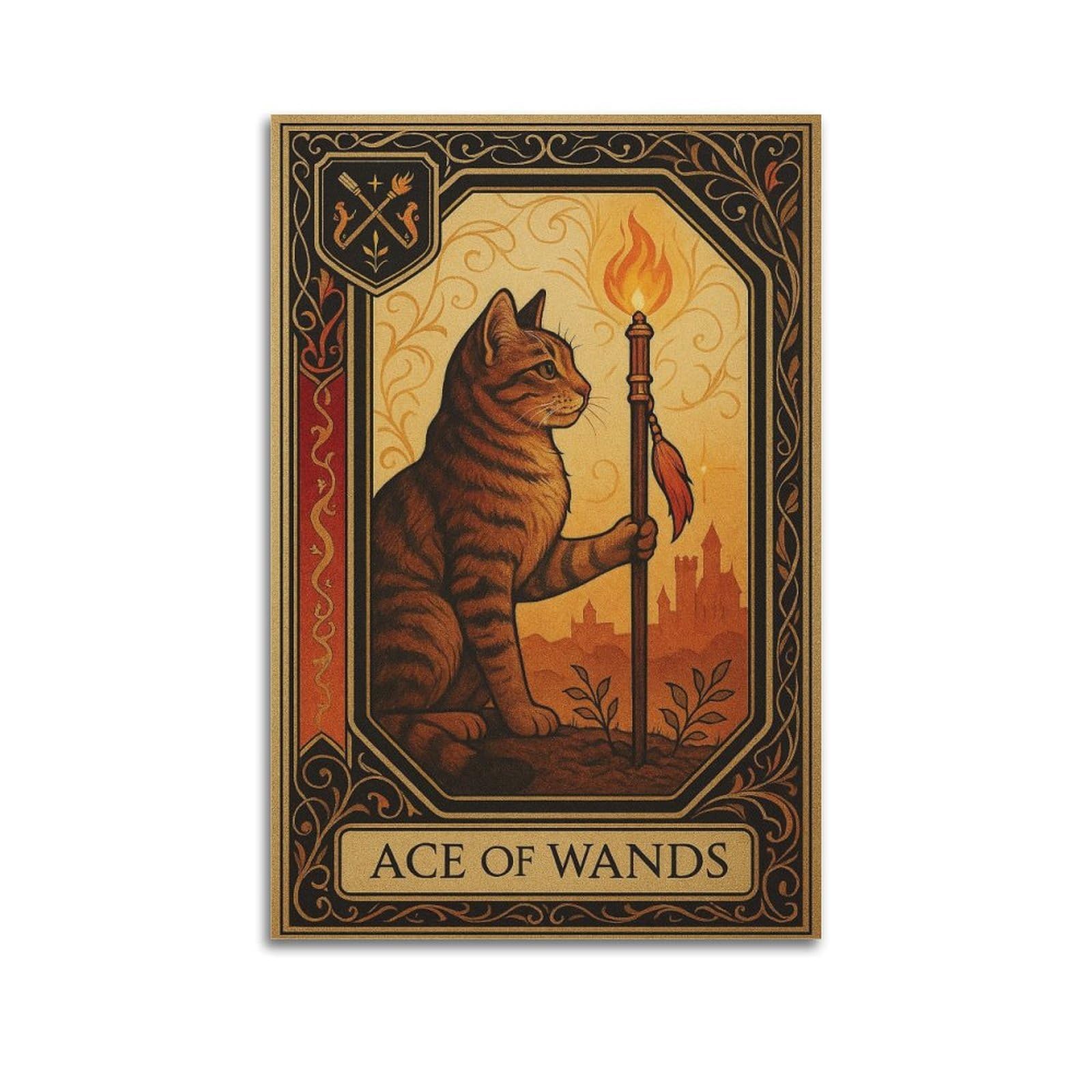 XKUGA Medieval Astrology Tarot Ace of Wands Poster Modern Decorative Canvas Prints - Ideal Wall Art for Family, Man Cave, Game Room, Boys & Girls Bedroom 20x30inch(50x75cm)