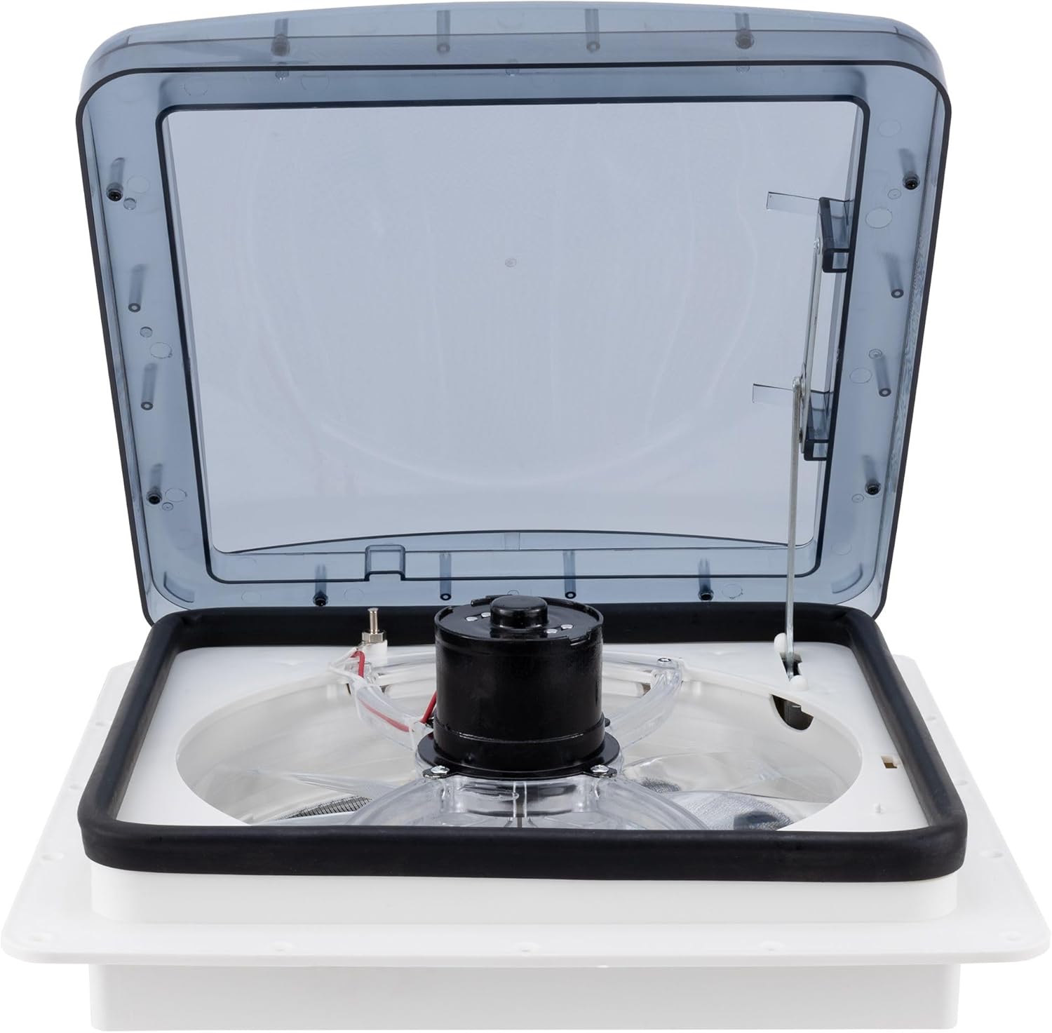 HENG'S INDUSTRIES Zephyr RV 14" Roof Vent Fan | Clear Lid | Manaul Crank | White Screen Frame, Collar, & 6" Square Garnish | SV0112-G4 / 70112V-G4