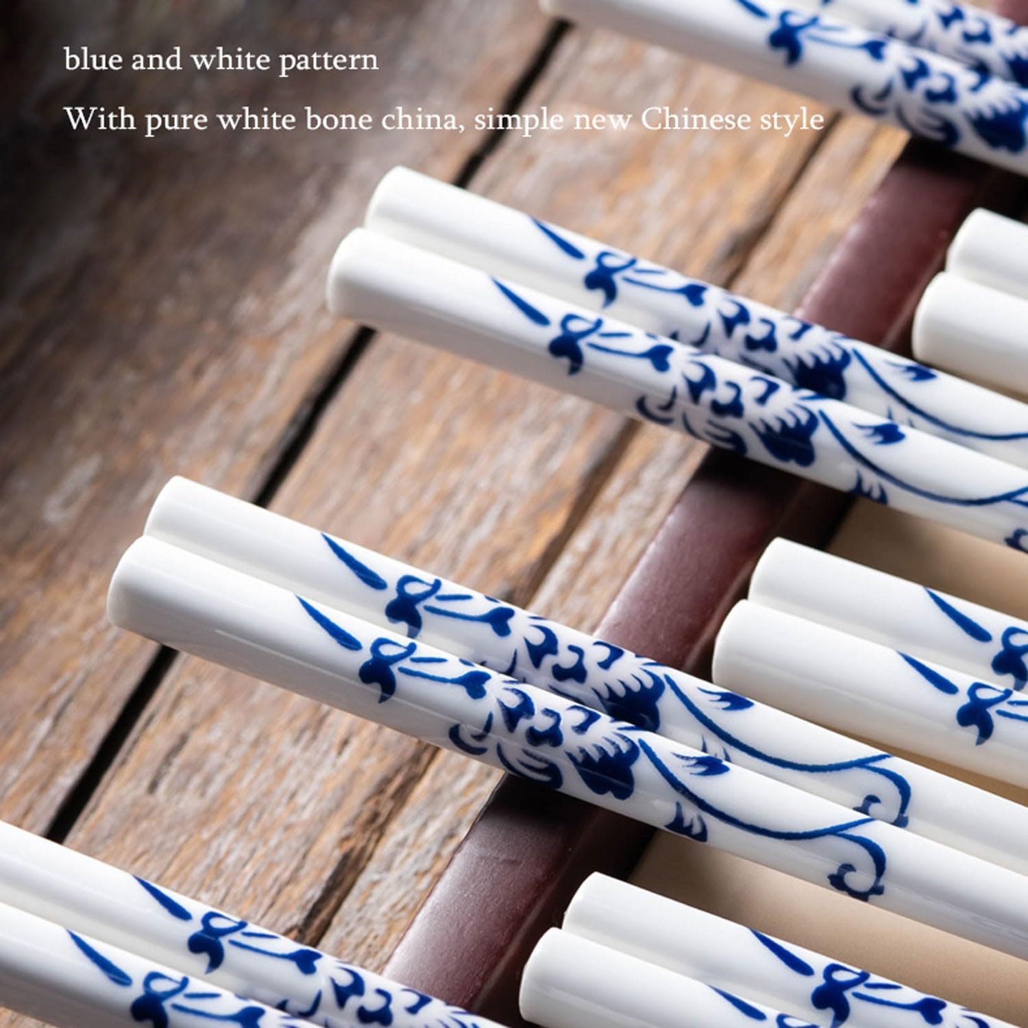 Baguettes en Bois, 24 cm, en céramique, Bleu et Blanc, pour la Maison(2 Paires 24cm)