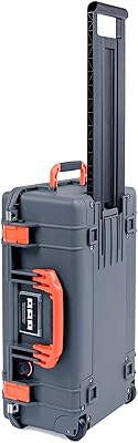Charcoal Pelican 1535 Air case with Orange Handles & latches. Comes empty & with wheels.
