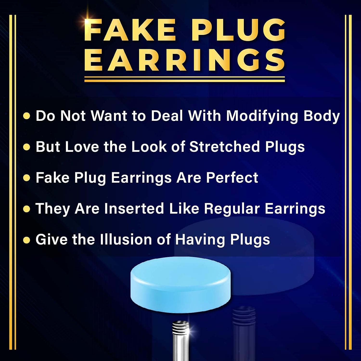 2 Pairs Acrylic 16g Gauge 1.2mm Fake Illusion 8mm Piercing Jewelry Ear Cheater Earring Stretcher Lobe Plugs