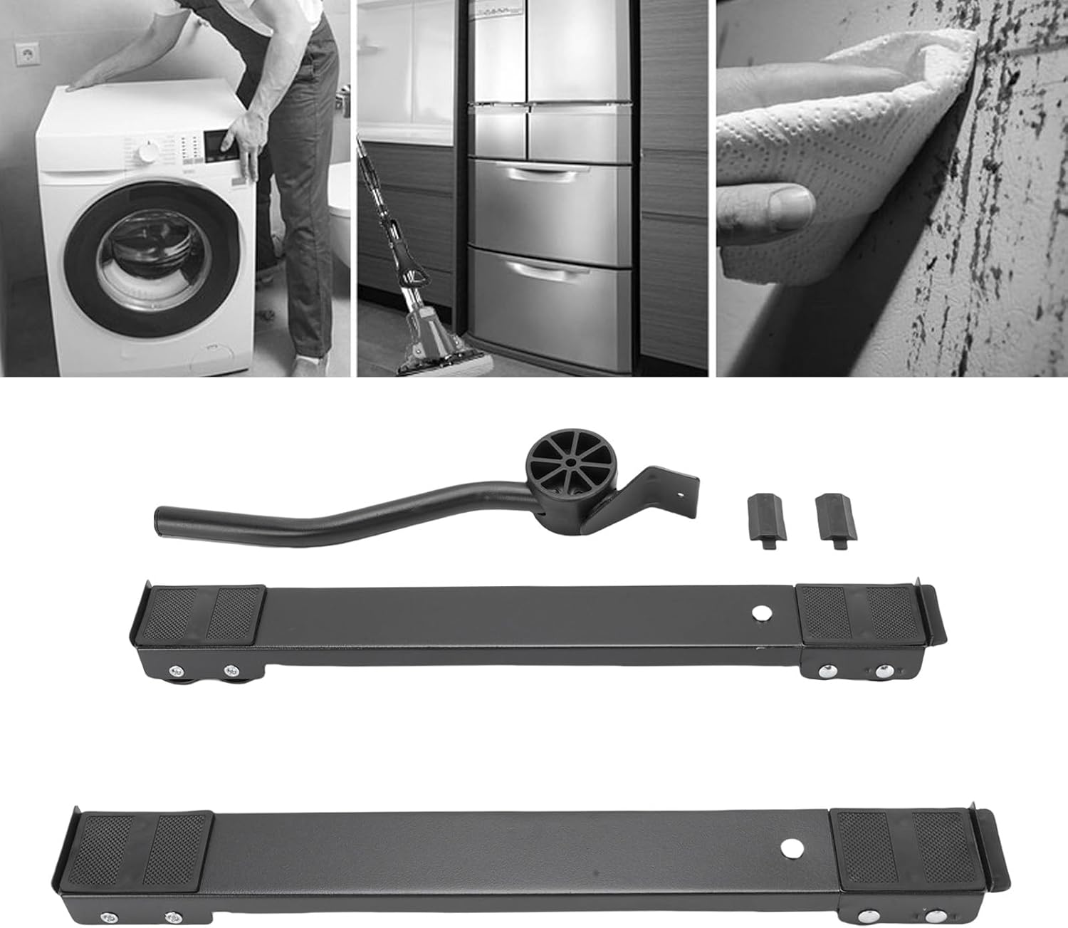 Appliance Rollers Heavy Duty, Adjustable 17.7 to 27.5 Inch Extendable Appliance Roller, Furniture Sliders Lift Mover Tool for Washing Machine Dryer Refrigerators (Black Directional Wheel +