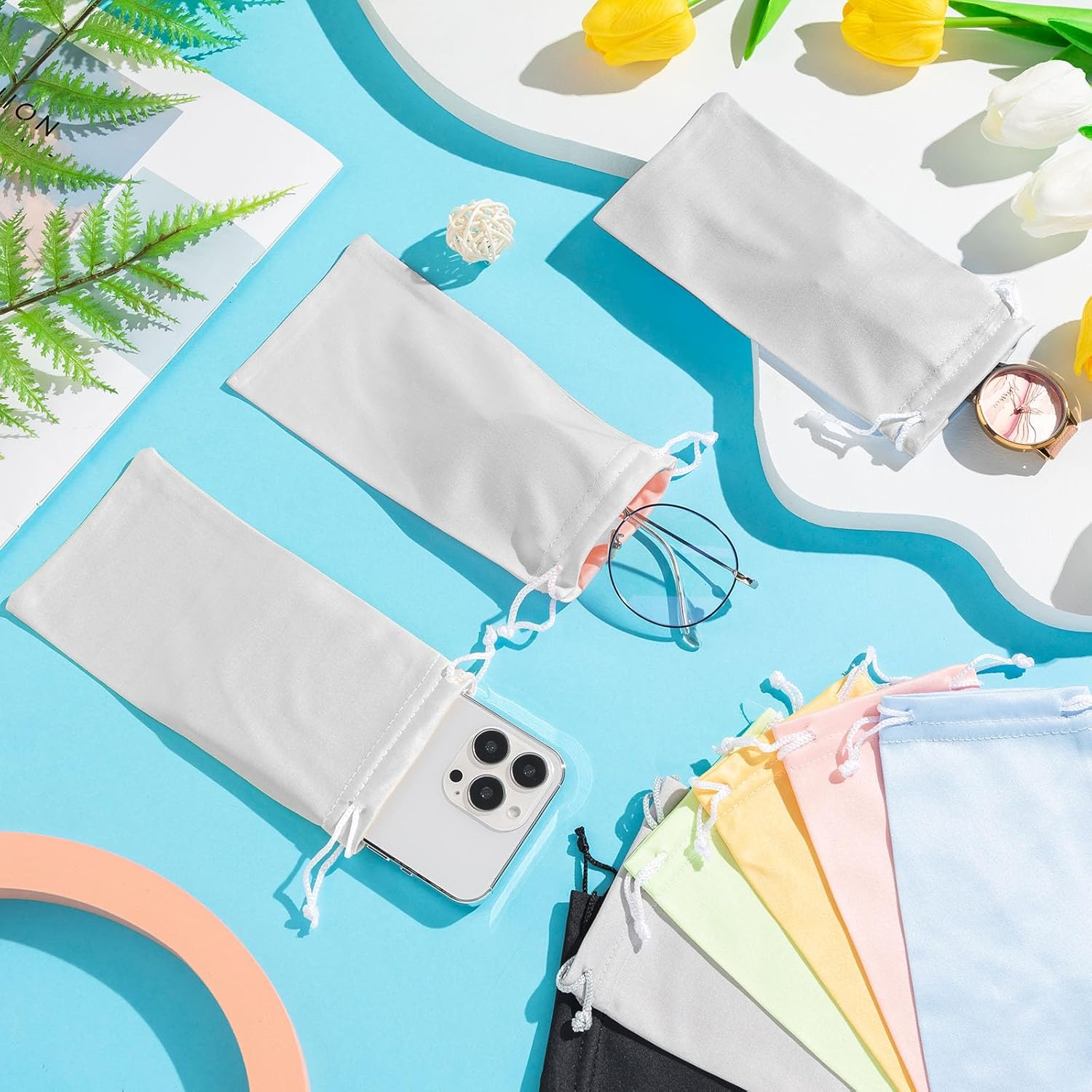 Treela 150 Pack Microfiber Case Pouch Bag Sunglasses Pouch Soft Slim with Drawstring Closure Sunglass bag for Men Women