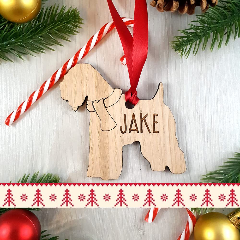 My Pretty Little Gifts Wood Personalised Soft Coated Wheaten Terrier Oak Dog Bauble Decoration - Christmas Tree Gift Pet Xmas