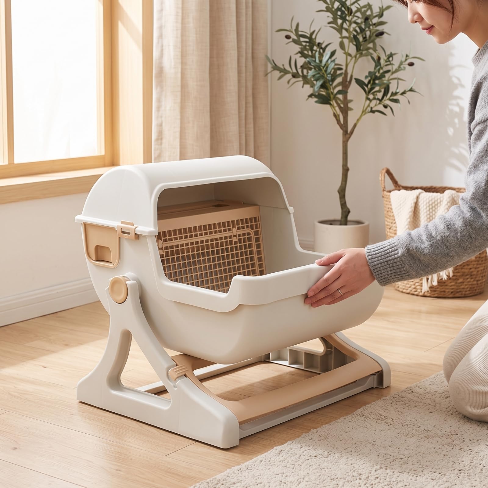 Lettiera Semi-Automatica Grande con Setaccio All'avanguardia Cassetta Igienica per Gatti, Casa, Verde, Lettiera Per Gatti Semi-automatica A Ribalta
