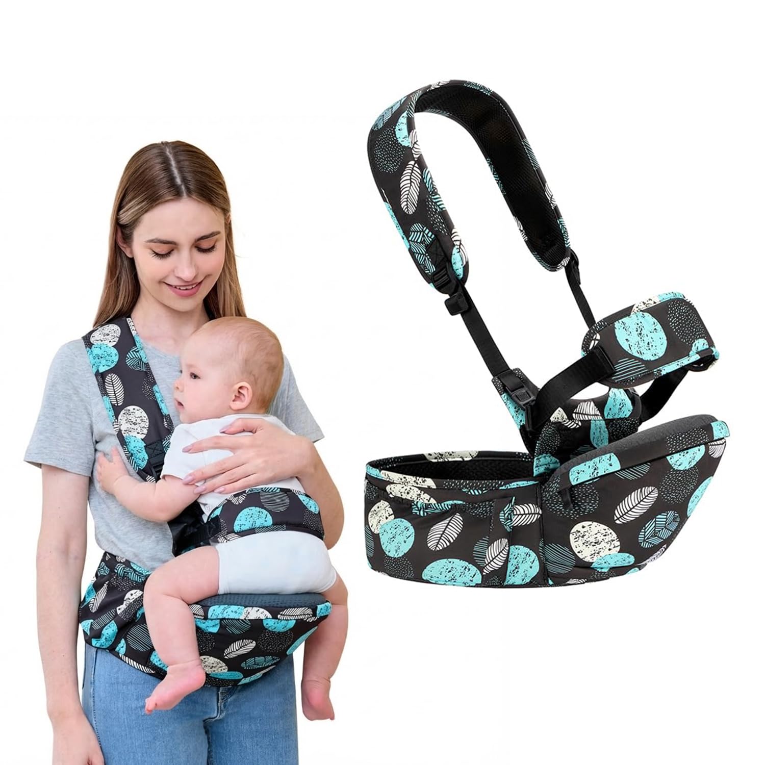 4-in-1 Baby Carrier for 0 to 3 Year Baby Upto 20kg | Hip Seat Baby Carrier with 4 Carry Positions New Born/Toddler/Kid Ergonomic M-Shape Seat | Padded Shoulder & Waist Belt (Black)-image-27